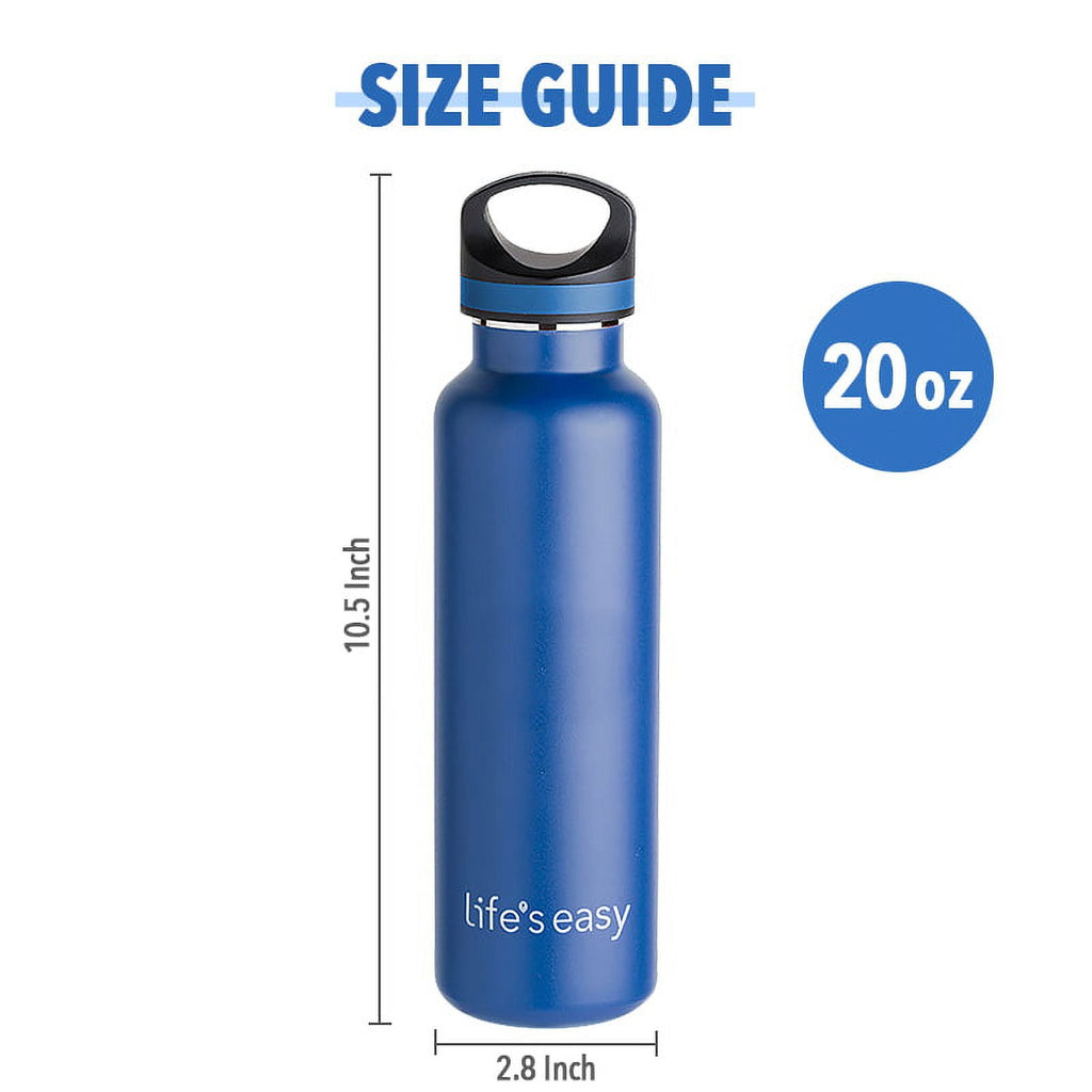 LIFE'S EASY 20 oz. Sports Insulated Water Bottle with Lid. Stainless Steel Vacuum Double Wall Thermo for Modern Hot and Cold Drinks, Simple Metal Hydro Canteen for Travel Men and Women (White) - FET9