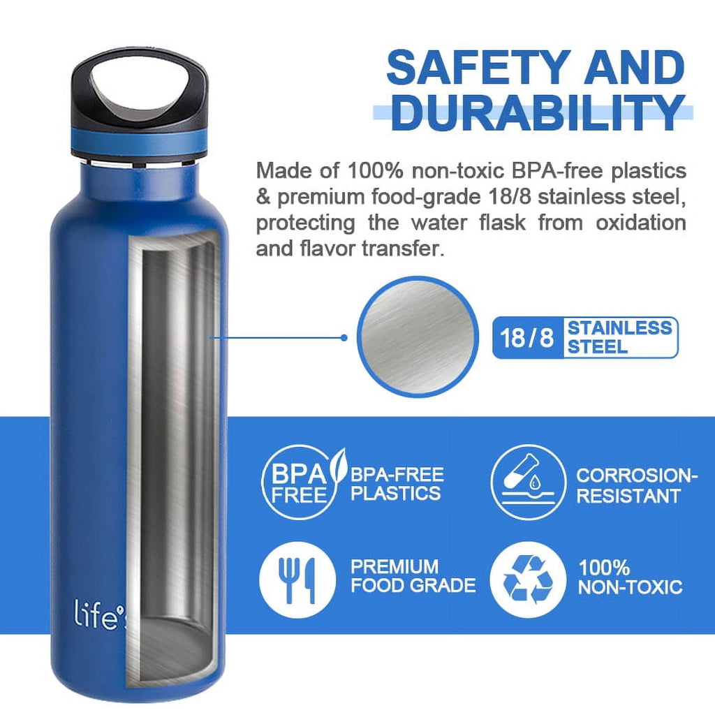 LIFE'S EASY 20 oz. Sports Insulated Water Bottle with Lid. Stainless Steel Vacuum Double Wall Thermo for Modern Hot and Cold Drinks, Simple Metal Hydro Canteen for Travel Men and Women (White) - FET9