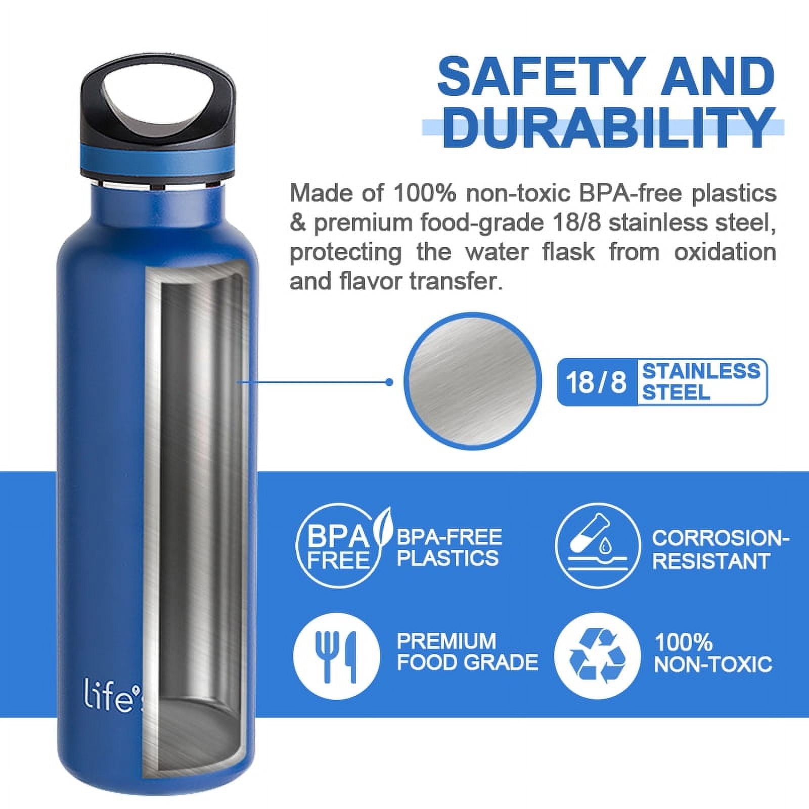 LIFE'S EASY 20 oz. Sports Insulated Water Bottle with Lid. Stainless Steel Vacuum Double Wall Thermo for Modern Hot and Cold Drinks, Simple Metal Hydro Canteen for Travel Men and Women (White) - FET9