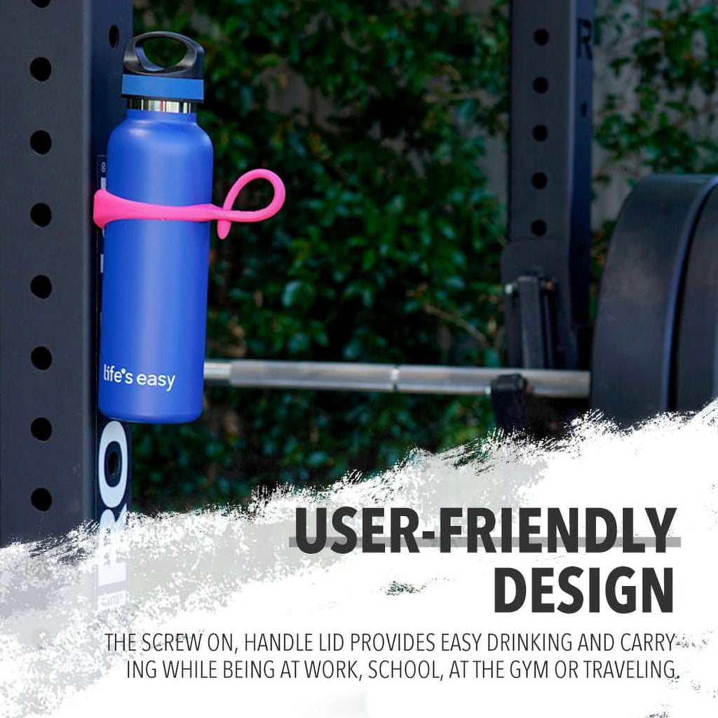 LIFE'S EASY 20 oz. Sports Insulated Water Bottle with Lid. Stainless Steel Vacuum Double Wall Thermo for Modern Hot and Cold Drinks, Simple Metal Hydro Canteen for Travel Men and Women (White) - FET9