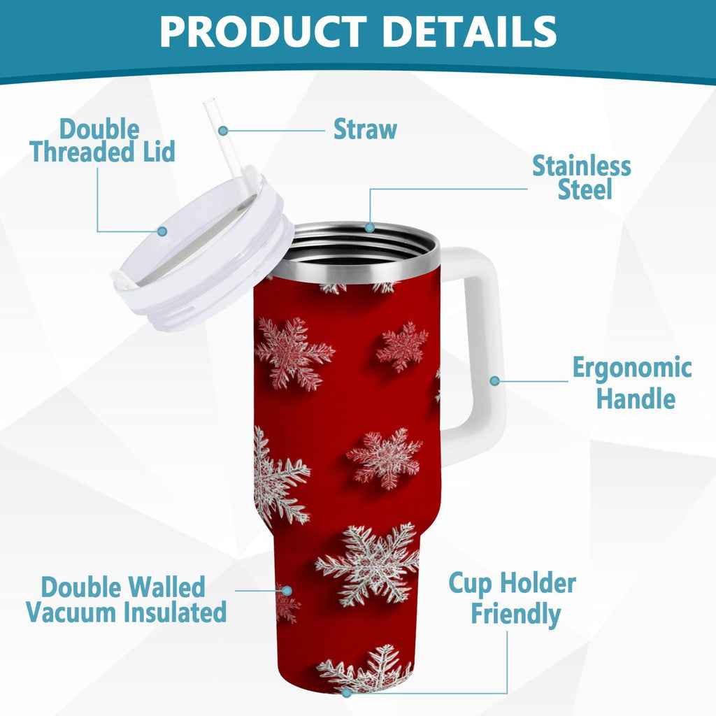 30 oz Insulated Stainless Steel Tumbler Double Wall Stainless Steel Tumbler with 2-Way Drinking Red and White Snowflakes - 7Z4Y