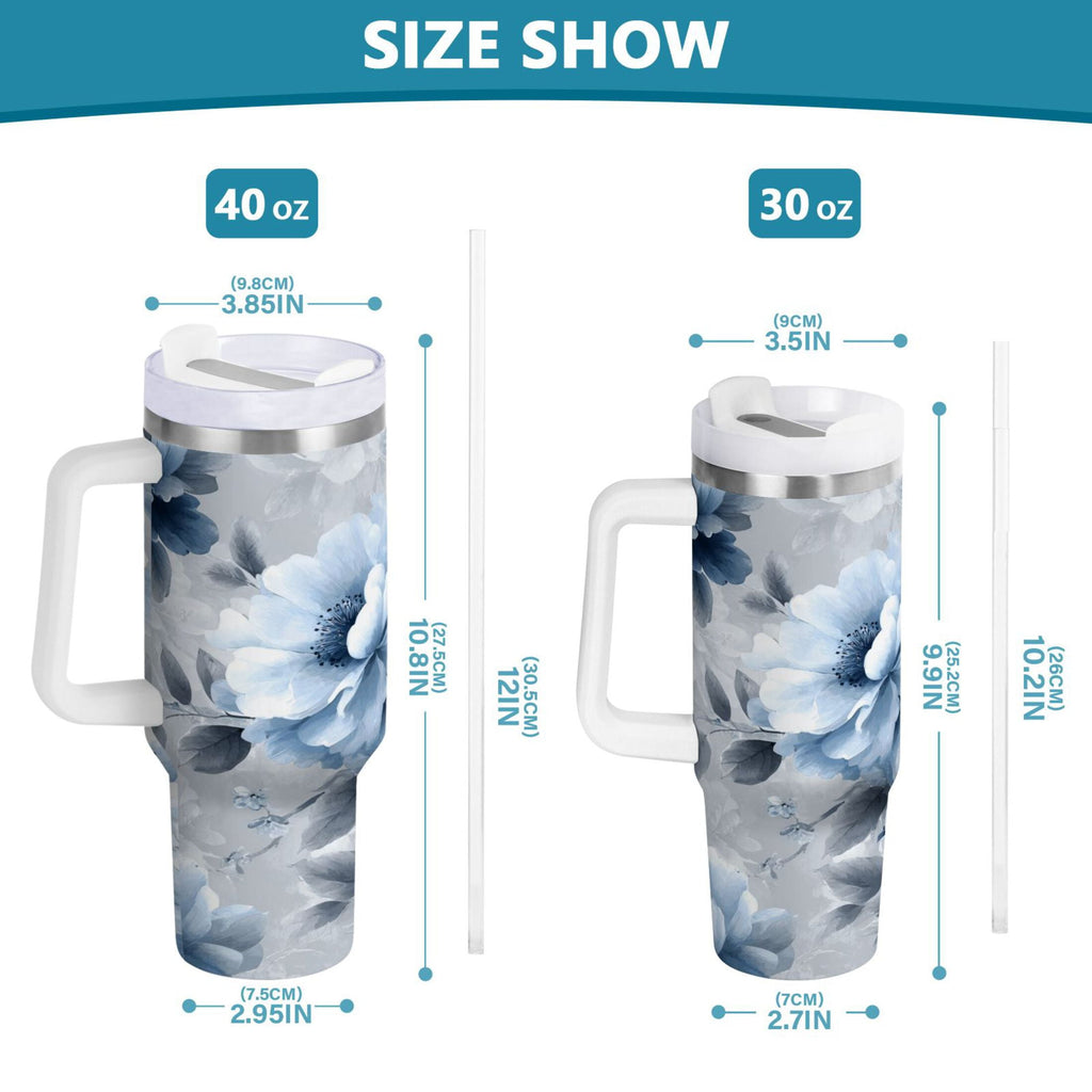 40 oz Insulated Stainless Steel Tumbler Double Wall Stainless Steel Tumbler with 2-Way Drinking White Floral Pattern - 7GDW