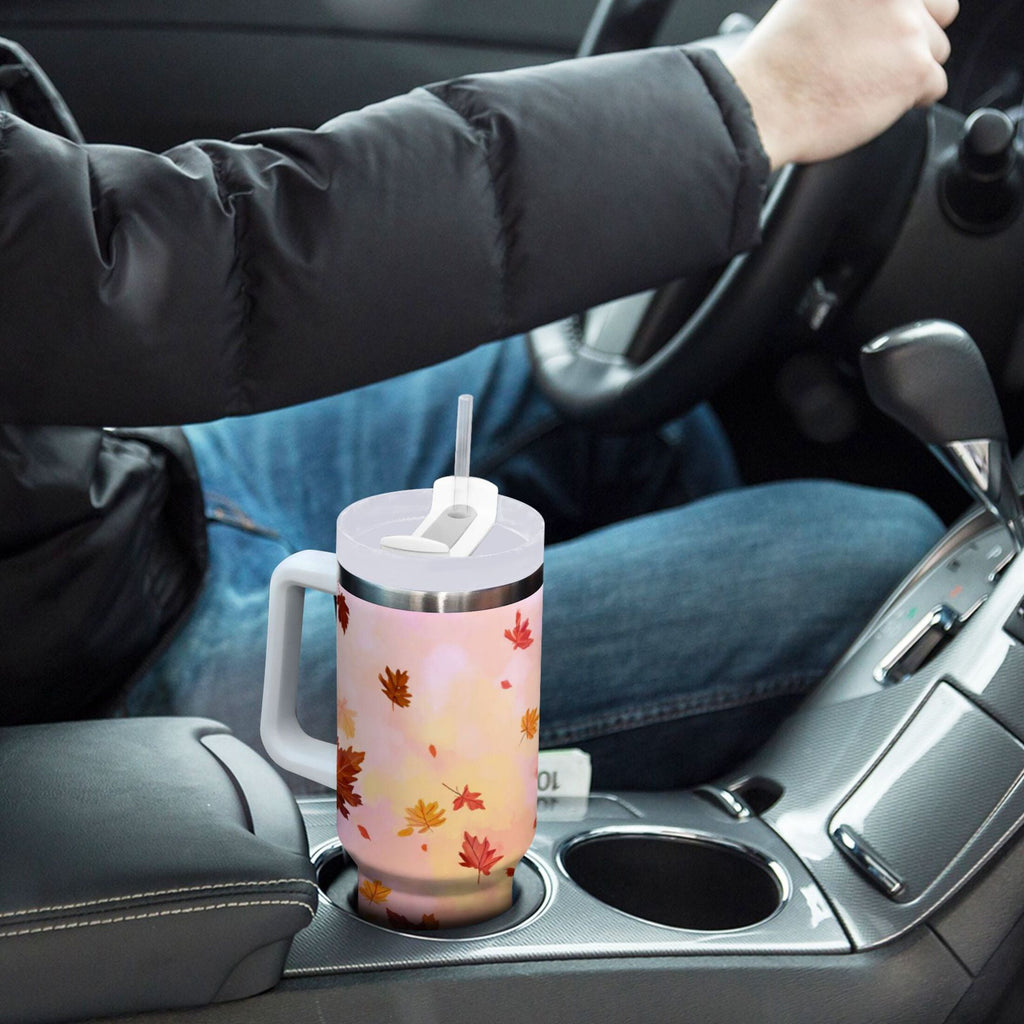 30 oz Insulated Stainless Steel Tumbler Double Wall Stainless Steel Tumbler with 2-Way Drinking Autumn Leaves Falling - 25KZ