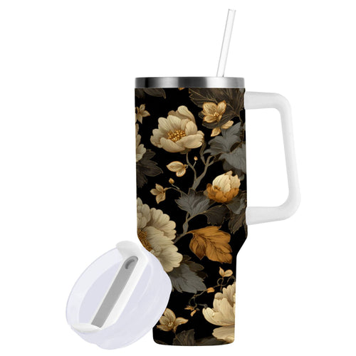 30 oz Insulated Stainless Steel Tumbler Double Wall Stainless Steel Tumbler with 2-Way Drinking Elegant Beige Floral - JE3M