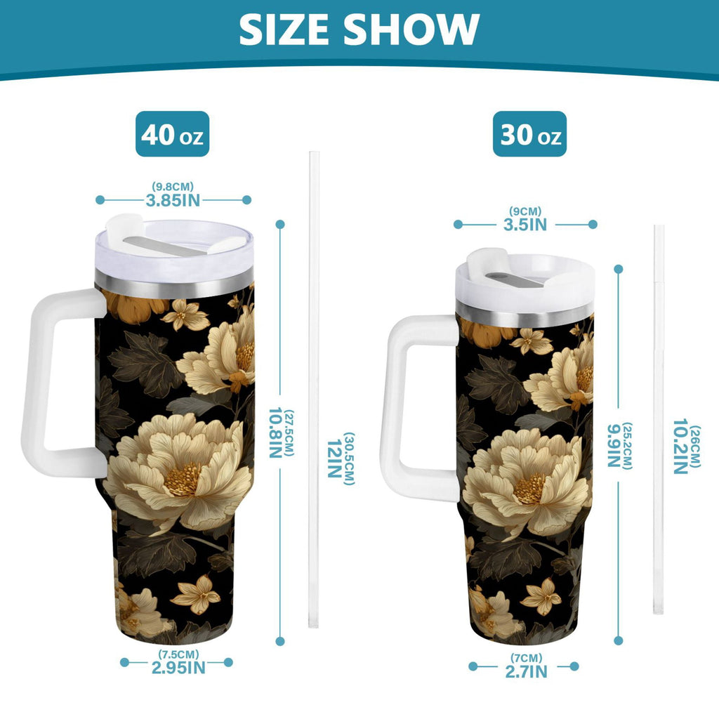 30 oz Insulated Stainless Steel Tumbler Double Wall Stainless Steel Tumbler with 2-Way Drinking Elegant Beige Floral - JE3M