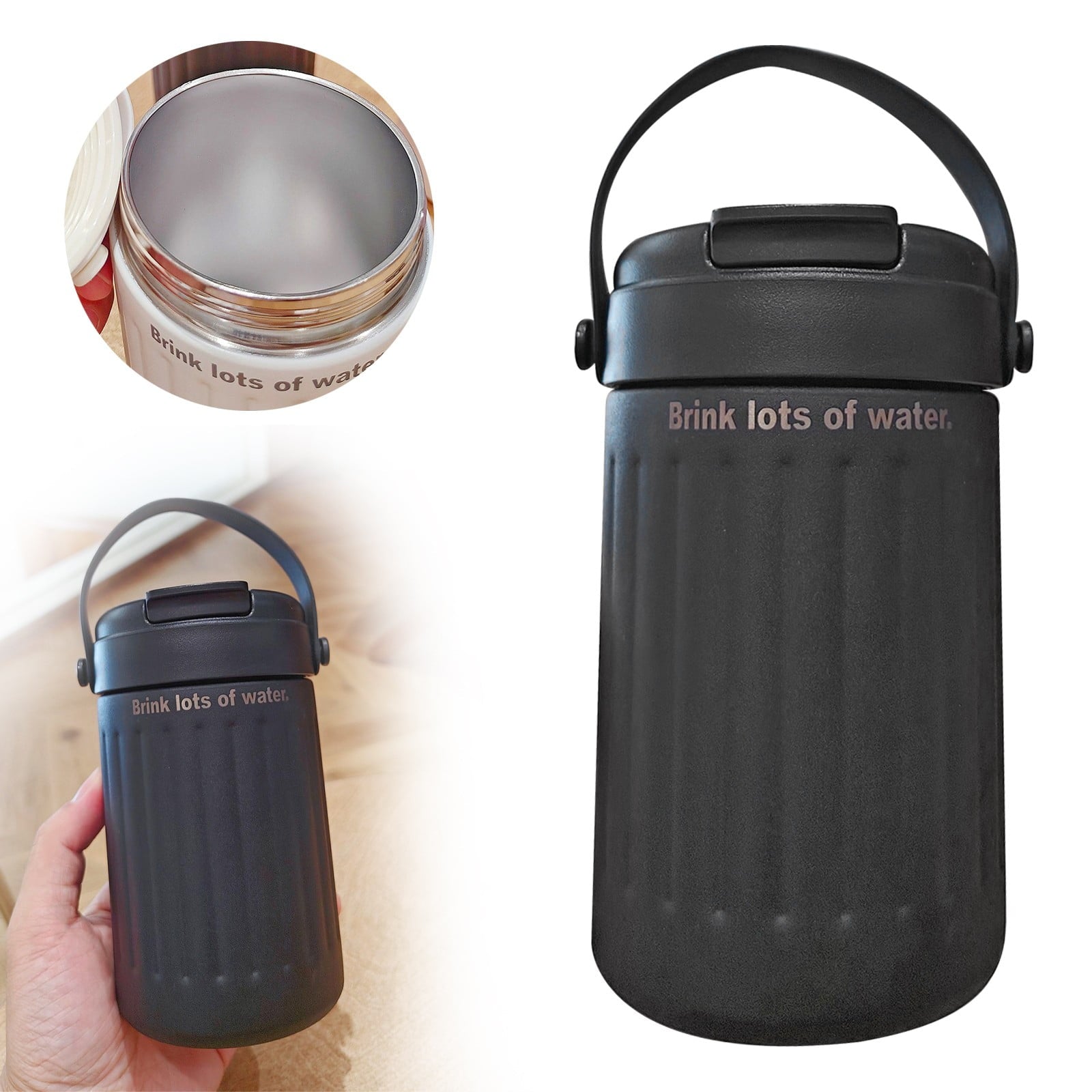 BinKFF Simple Modern Travel Coffee Mug, Insulated Coffee Tumblers with Lid, Double Walled Iced Travel Coffee Mug for Woman and Man Stainless Steel Tumbler with Handle - RML6