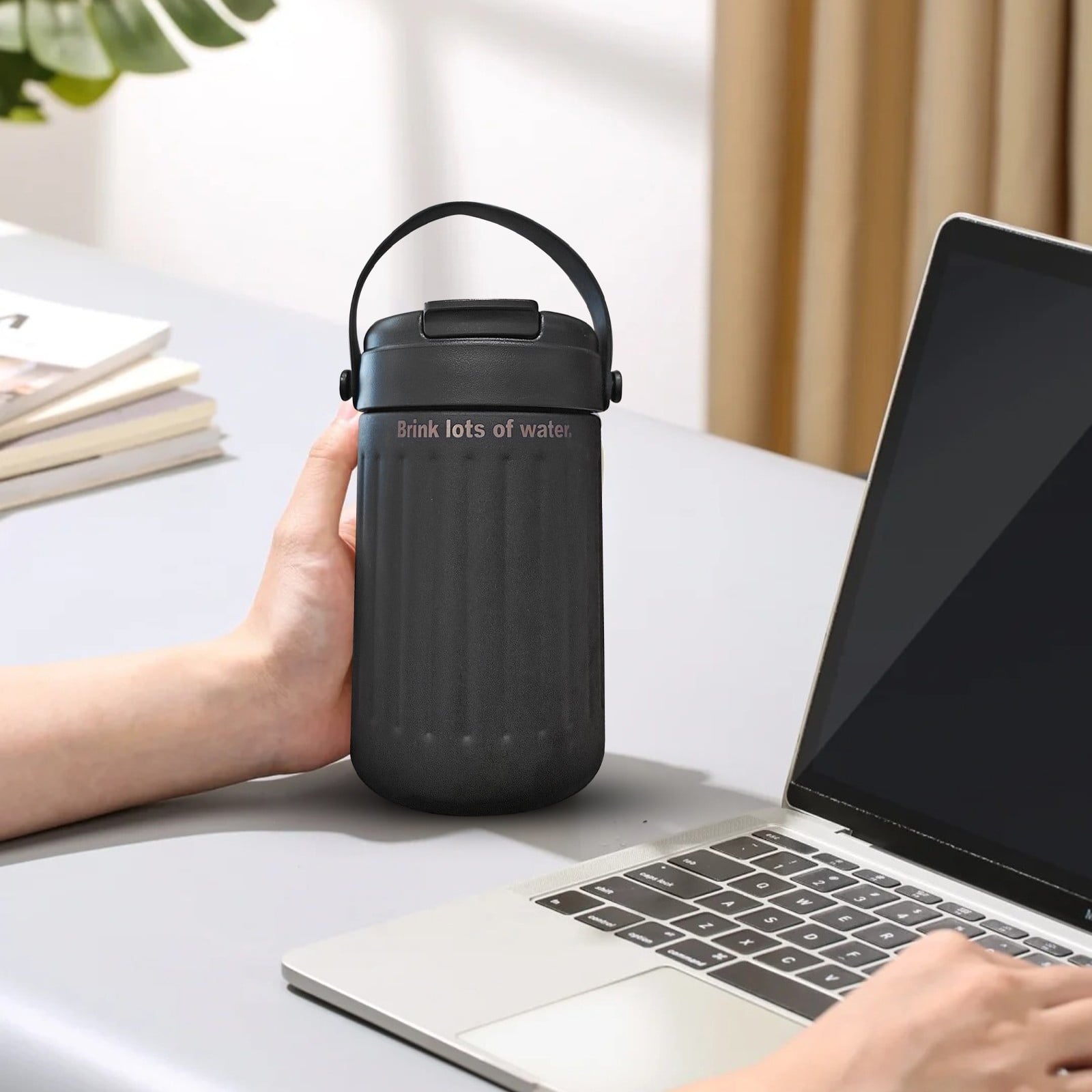 BinKFF Simple Modern Travel Coffee Mug, Insulated Coffee Tumblers with Lid, Double Walled Iced Travel Coffee Mug for Woman and Man Stainless Steel Tumbler with Handle - RML6