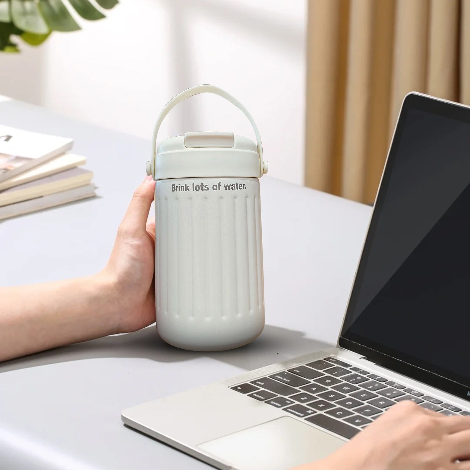 BinKFF Simple Modern Travel Coffee Mug, Insulated Coffee Tumblers with Lid, Double Walled Iced Travel Coffee Mug for Woman and Man Stainless Steel Tumbler with Handle - RML6