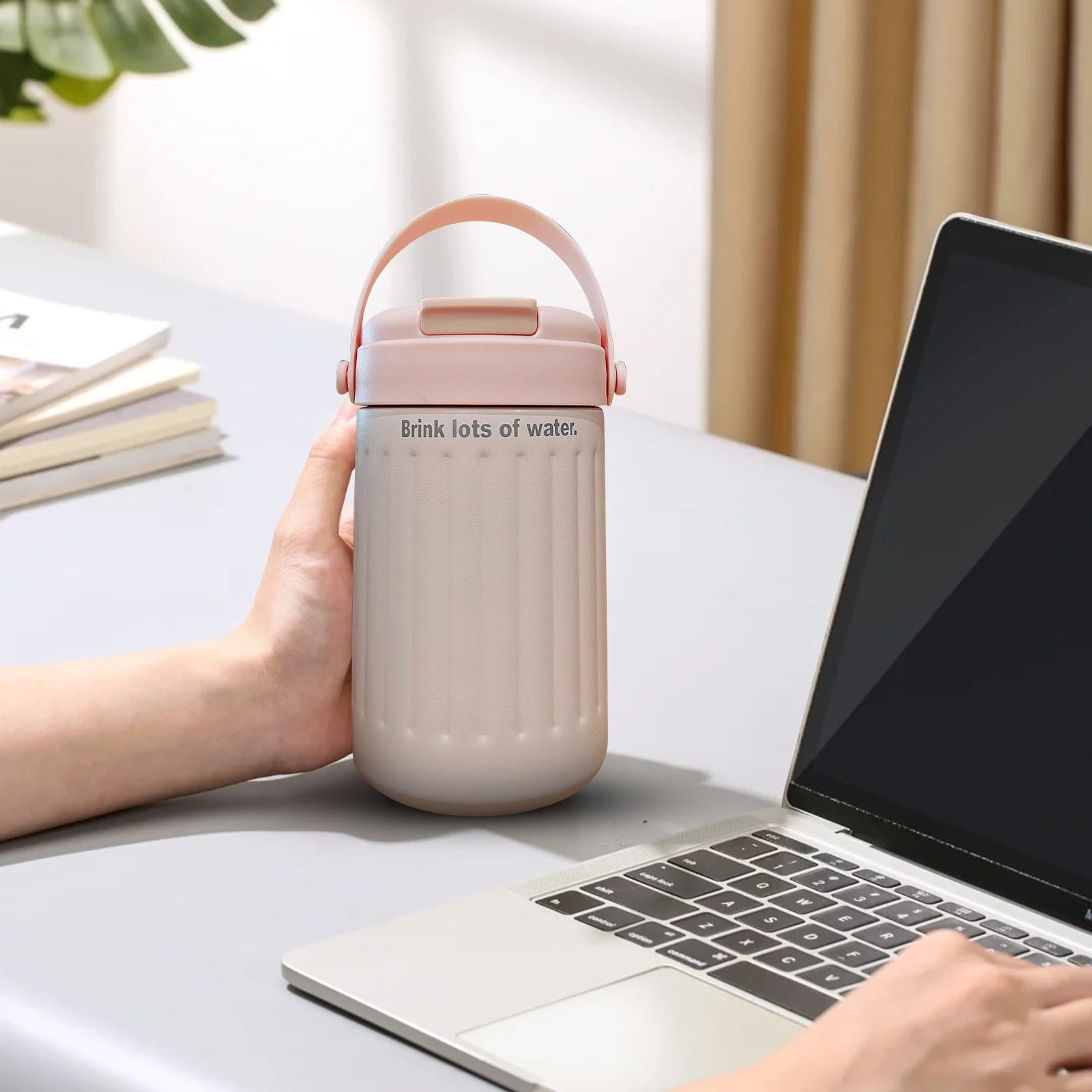 BinKFF Simple Modern Travel Coffee Mug, Insulated Coffee Tumblers with Lid, Double Walled Iced Travel Coffee Mug for Woman and Man Stainless Steel Tumbler with Handle - RML6