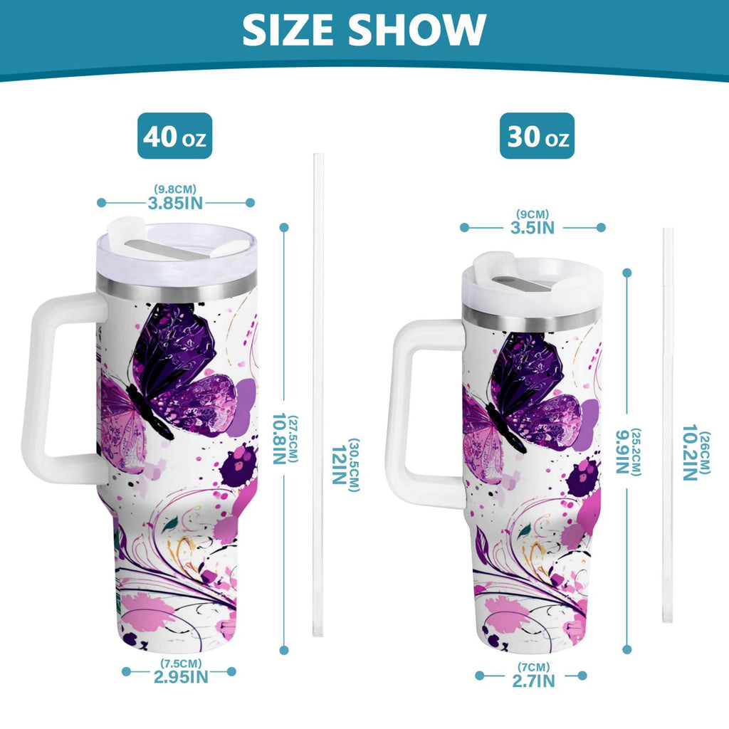 40 oz Insulated Stainless Steel Tumbler Double Wall Stainless Steel Tumbler with 2-Way Drinking Purple Butterfly - 4B3N
