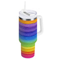 30 oz Insulated Stainless Steel Tumbler Double Wall Stainless Steel Tumbler with 2-Way Drinking Watercolor Rainbow Colors - 42E7