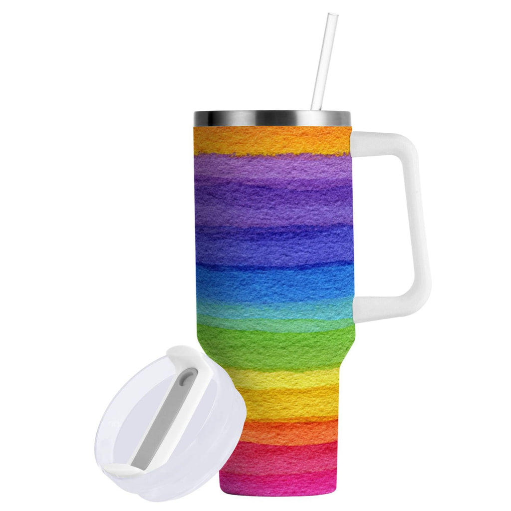 30 oz Insulated Stainless Steel Tumbler Double Wall Stainless Steel Tumbler with 2-Way Drinking Watercolor Rainbow Colors - 42E7