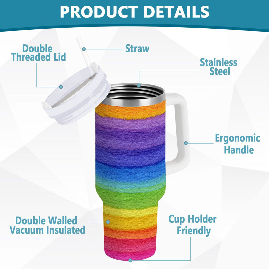 30 oz Insulated Stainless Steel Tumbler Double Wall Stainless Steel Tumbler with 2-Way Drinking Watercolor Rainbow Colors - 42E7