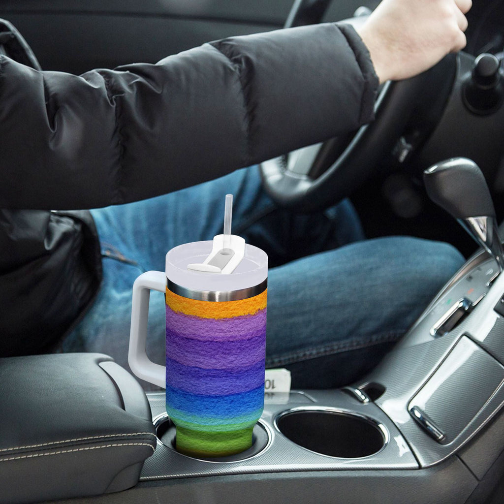 30 oz Insulated Stainless Steel Tumbler Double Wall Stainless Steel Tumbler with 2-Way Drinking Watercolor Rainbow Colors - 42E7