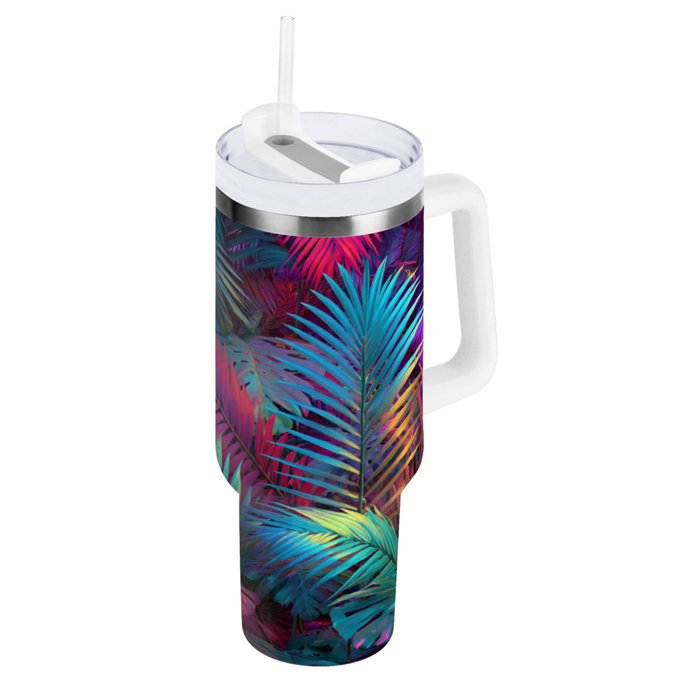 30 oz Insulated Stainless Steel Tumbler Double Wall Stainless Steel Tumbler with 2-Way Drinking Vibrant and Shimmering Jungle - CJJT