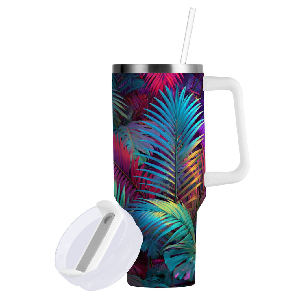 30 oz Insulated Stainless Steel Tumbler Double Wall Stainless Steel Tumbler with 2-Way Drinking Vibrant and Shimmering Jungle - CJJT