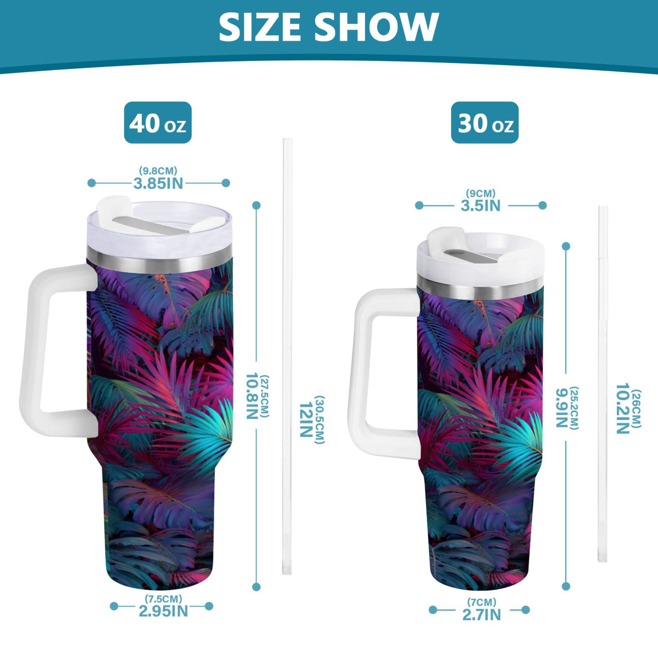 30 oz Insulated Stainless Steel Tumbler Double Wall Stainless Steel Tumbler with 2-Way Drinking Vibrant and Shimmering Jungle - CJJT