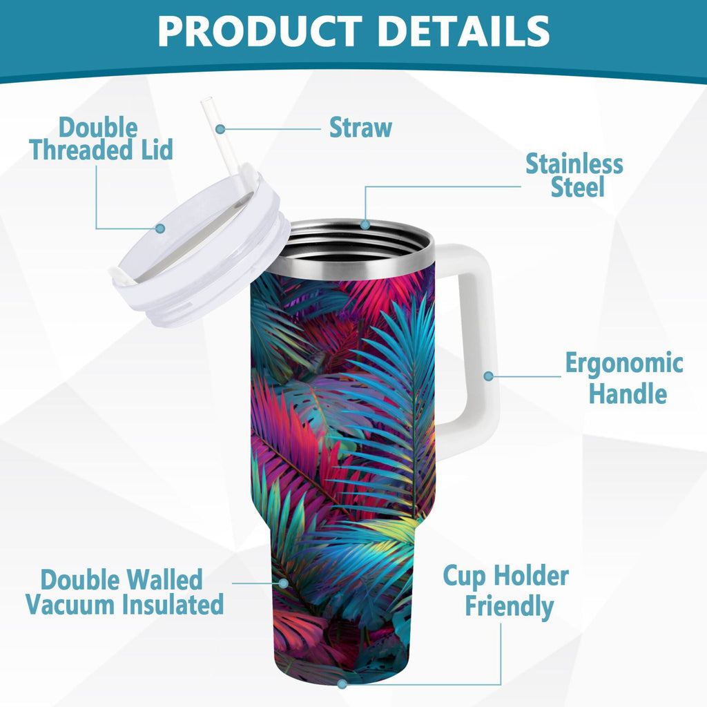 30 oz Insulated Stainless Steel Tumbler Double Wall Stainless Steel Tumbler with 2-Way Drinking Vibrant and Shimmering Jungle - CJJT