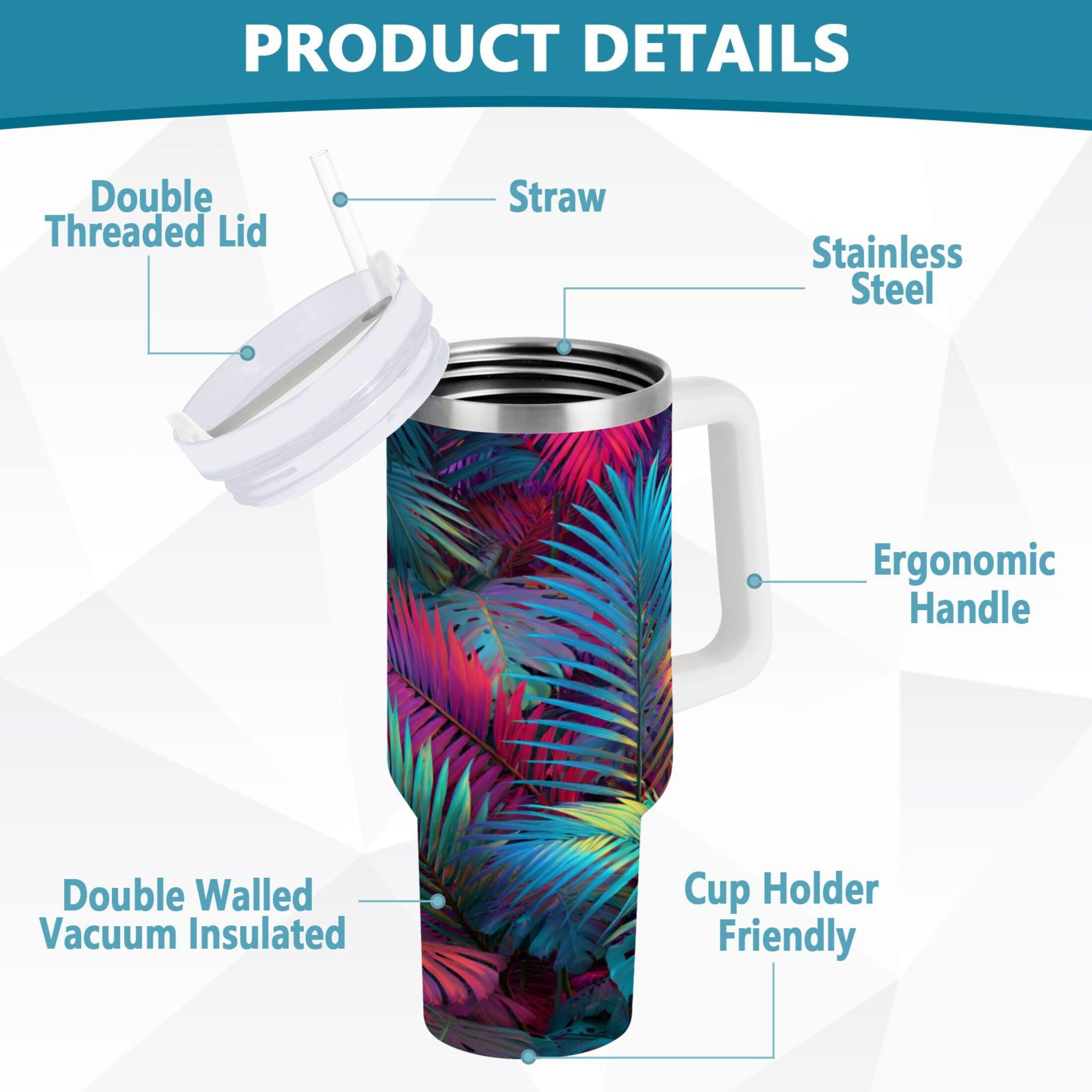 30 oz Insulated Stainless Steel Tumbler Double Wall Stainless Steel Tumbler with 2-Way Drinking Vibrant and Shimmering Jungle - CJJT