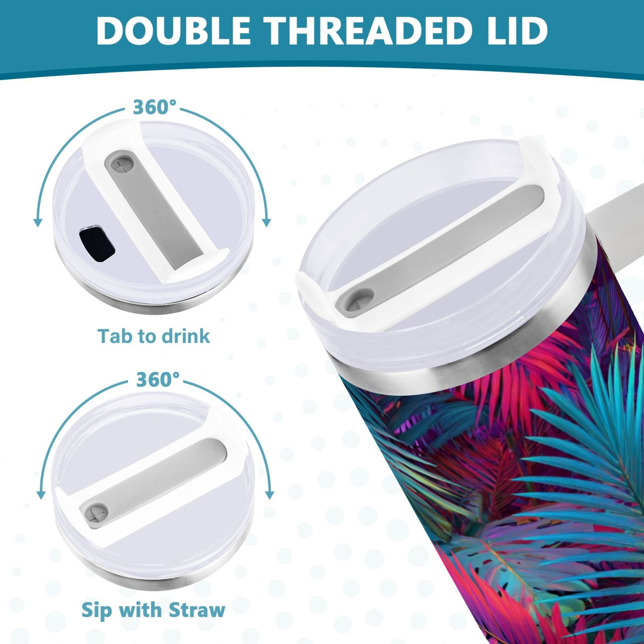 30 oz Insulated Stainless Steel Tumbler Double Wall Stainless Steel Tumbler with 2-Way Drinking Vibrant and Shimmering Jungle - CJJT