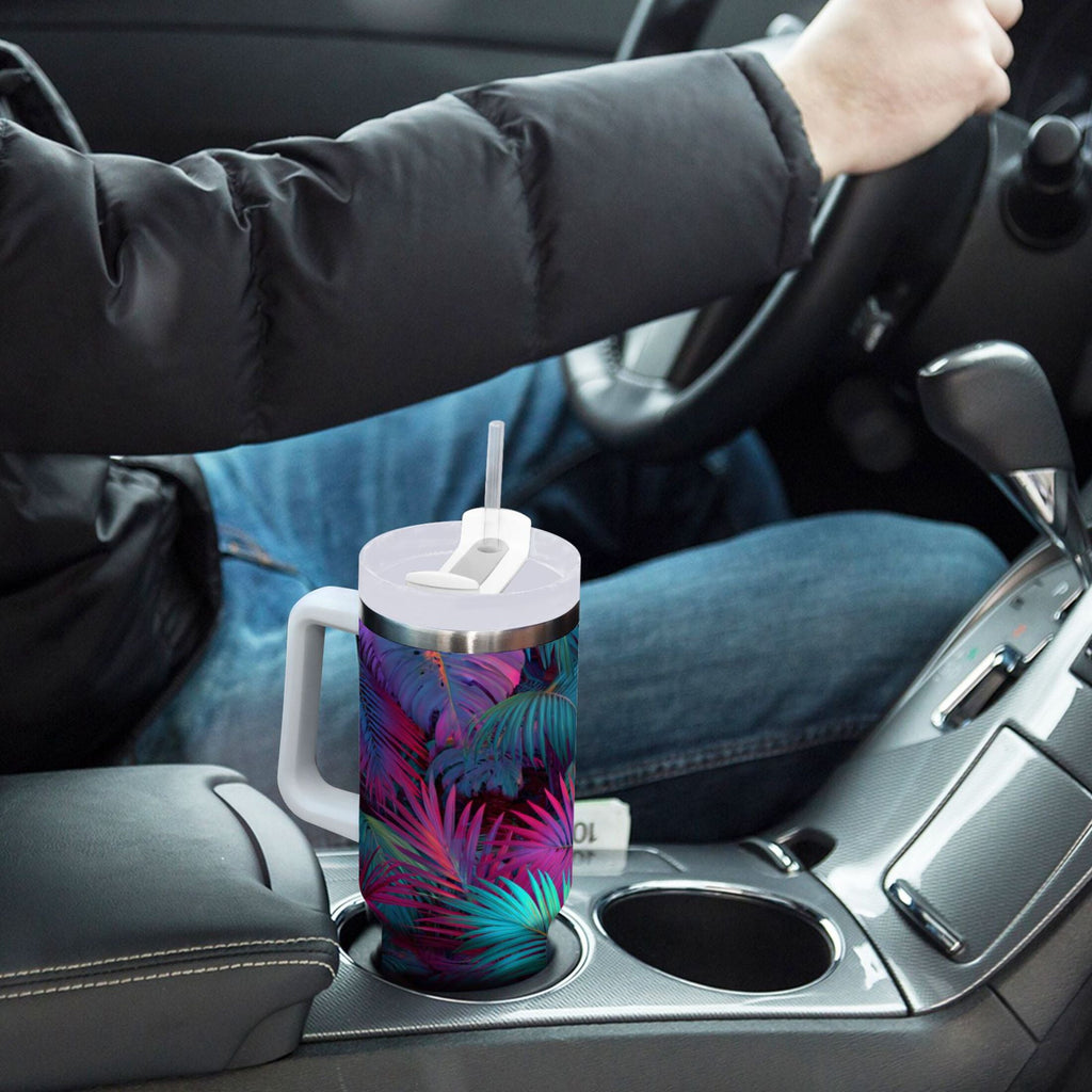 30 oz Insulated Stainless Steel Tumbler Double Wall Stainless Steel Tumbler with 2-Way Drinking Vibrant and Shimmering Jungle - CJJT
