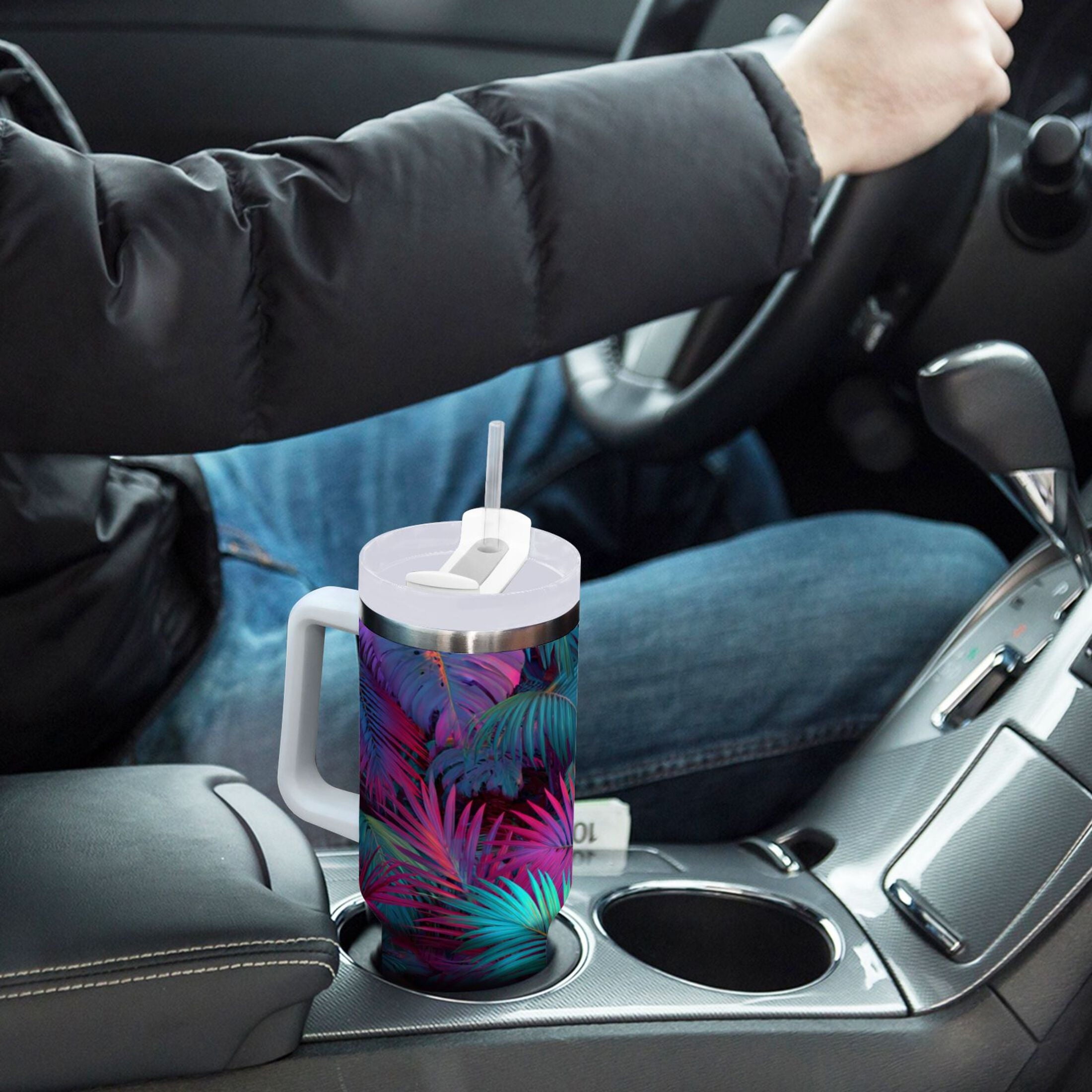 30 oz Insulated Stainless Steel Tumbler Double Wall Stainless Steel Tumbler with 2-Way Drinking Vibrant and Shimmering Jungle - CJJT