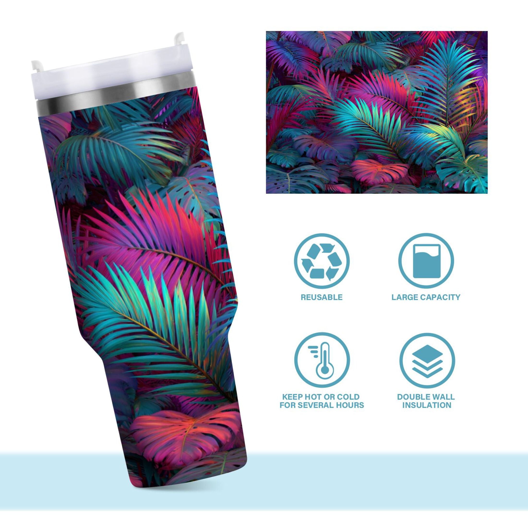 30 oz Insulated Stainless Steel Tumbler Double Wall Stainless Steel Tumbler with 2-Way Drinking Vibrant and Shimmering Jungle - CJJT