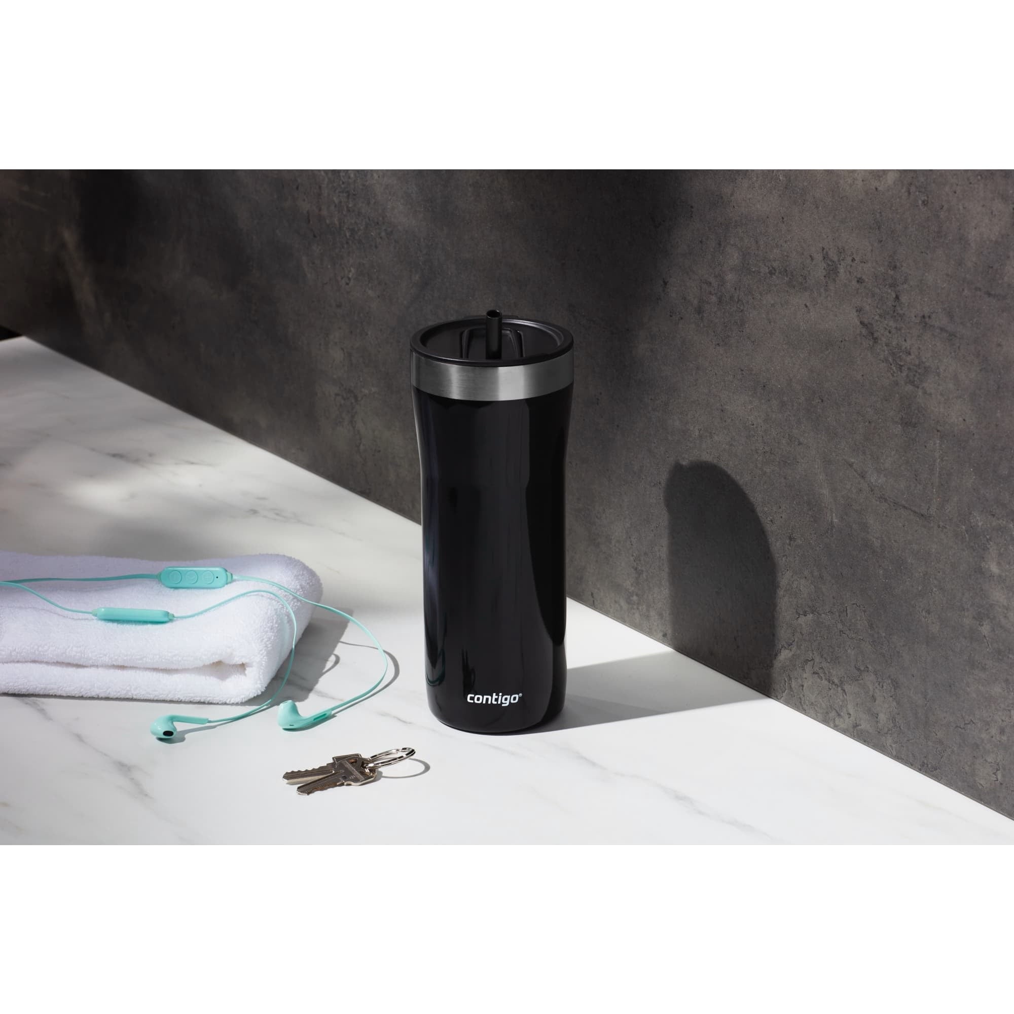 Contigo Streeterville Stainless Steel Tumbler with Plastic Straw and Splash-Proof Lid, Licorice, 32 fl. oz - 6AMY