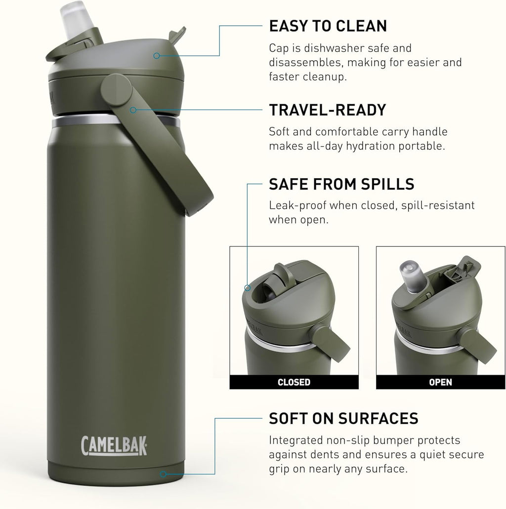 CamelBak Thrive™ Flip Straw Insulated Stainless Steel Water Bottle, 20oz, Moss - 57TR