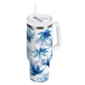 30 oz Insulated Stainless Steel Tumbler Double Wall Stainless Steel Tumbler with 2-Way Drinking Abstract Blue Maple Leaves - FTCE