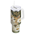 30 oz Insulated Stainless Steel Tumbler Double Wall Stainless Steel Tumbler with 2-Way Drinking Adorable Cats and Daisies - XUTJ