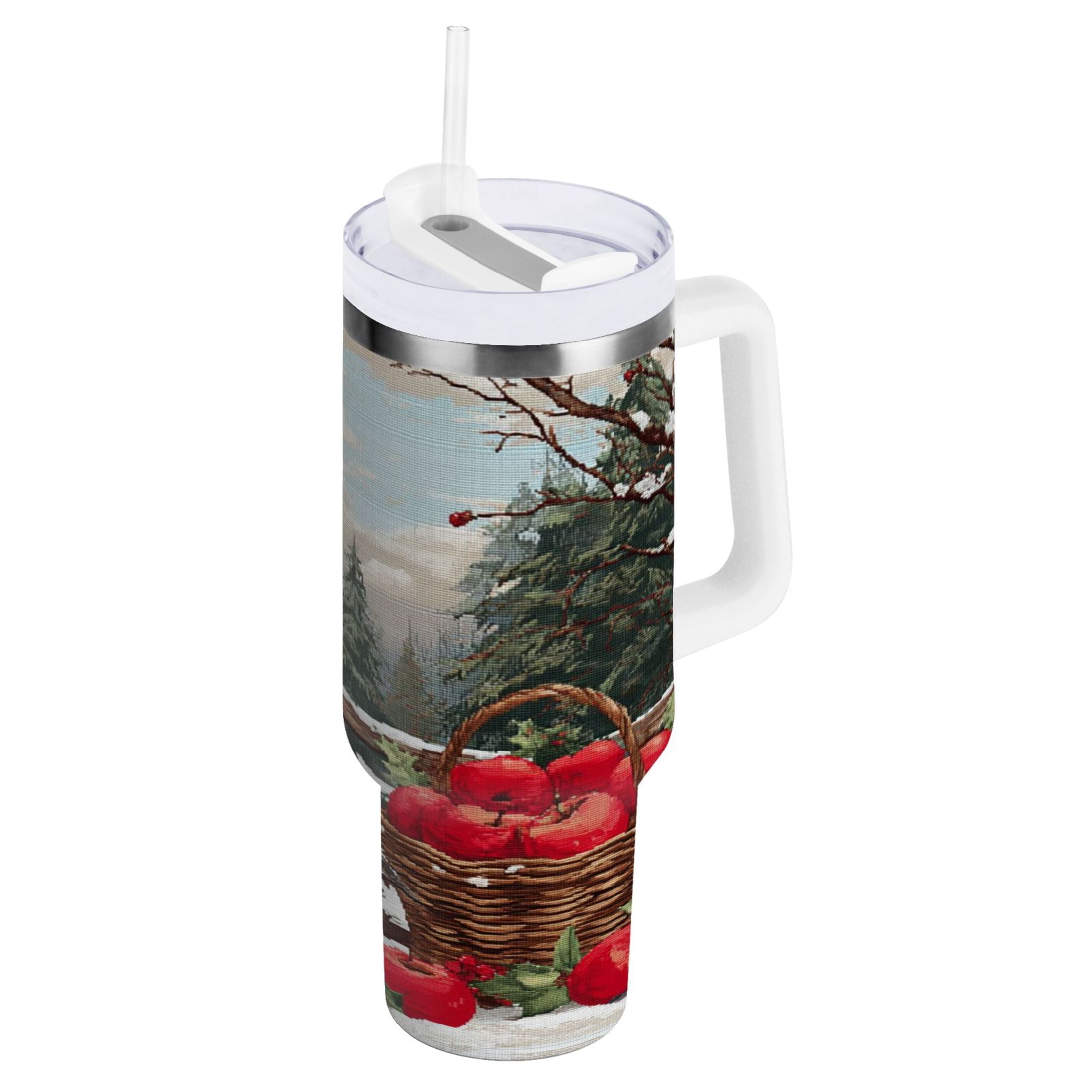 30 oz Insulated Stainless Steel Tumbler Double Wall Stainless Steel Tumbler with 2-Way Drinking Apples and Baskets - 2AQA