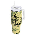 30 oz Insulated Stainless Steel Tumbler Double Wall Stainless Steel Tumbler with 2-Way Drinking Bamboo and Green Leaves - 9ZP9
