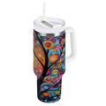 30 oz Insulated Stainless Steel Tumbler Double Wall Stainless Steel Tumbler with 2-Way Drinking Beautiful Abstract Tree Painting - WD6M