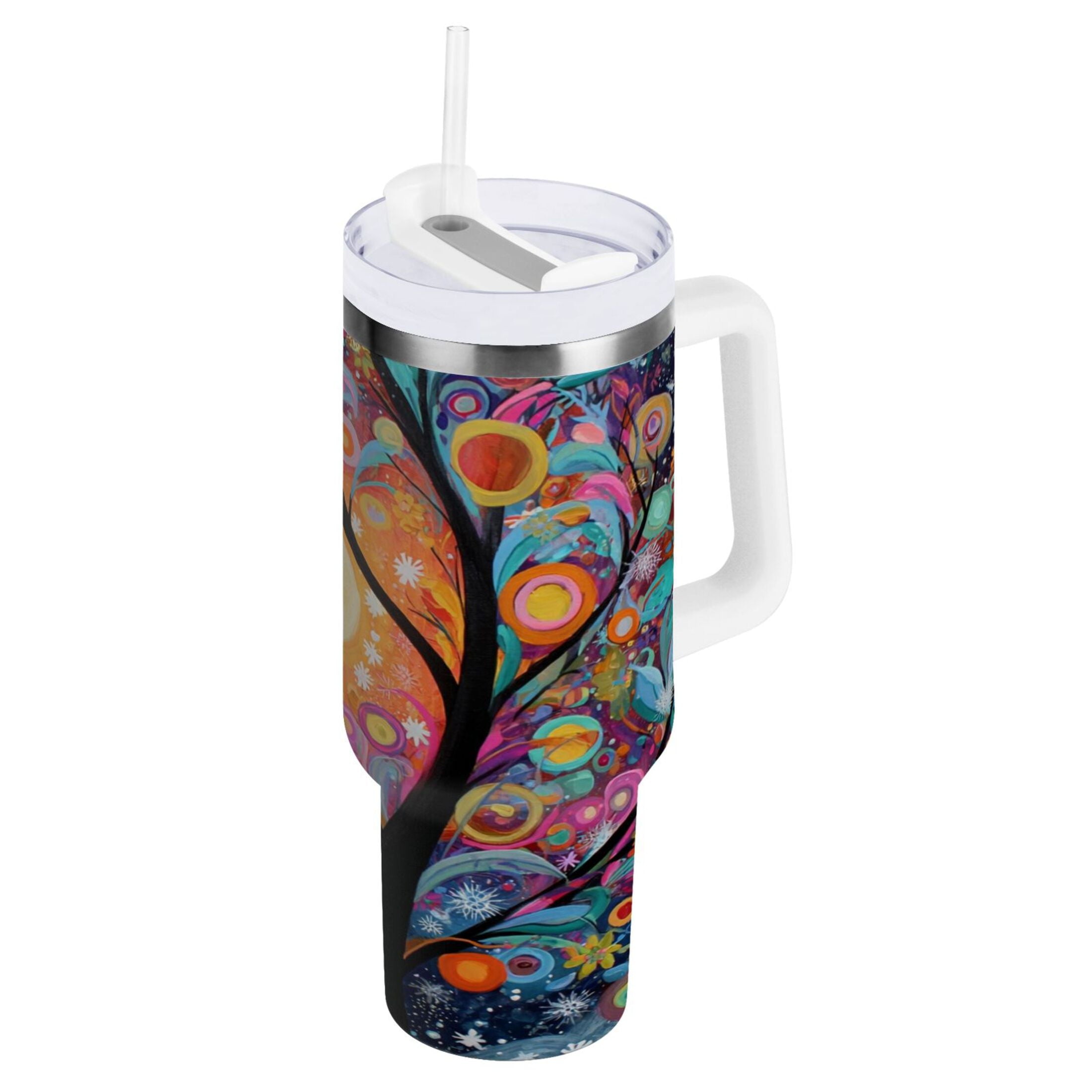 30 oz Insulated Stainless Steel Tumbler Double Wall Stainless Steel Tumbler with 2-Way Drinking Beautiful Abstract Tree Painting - WD6M