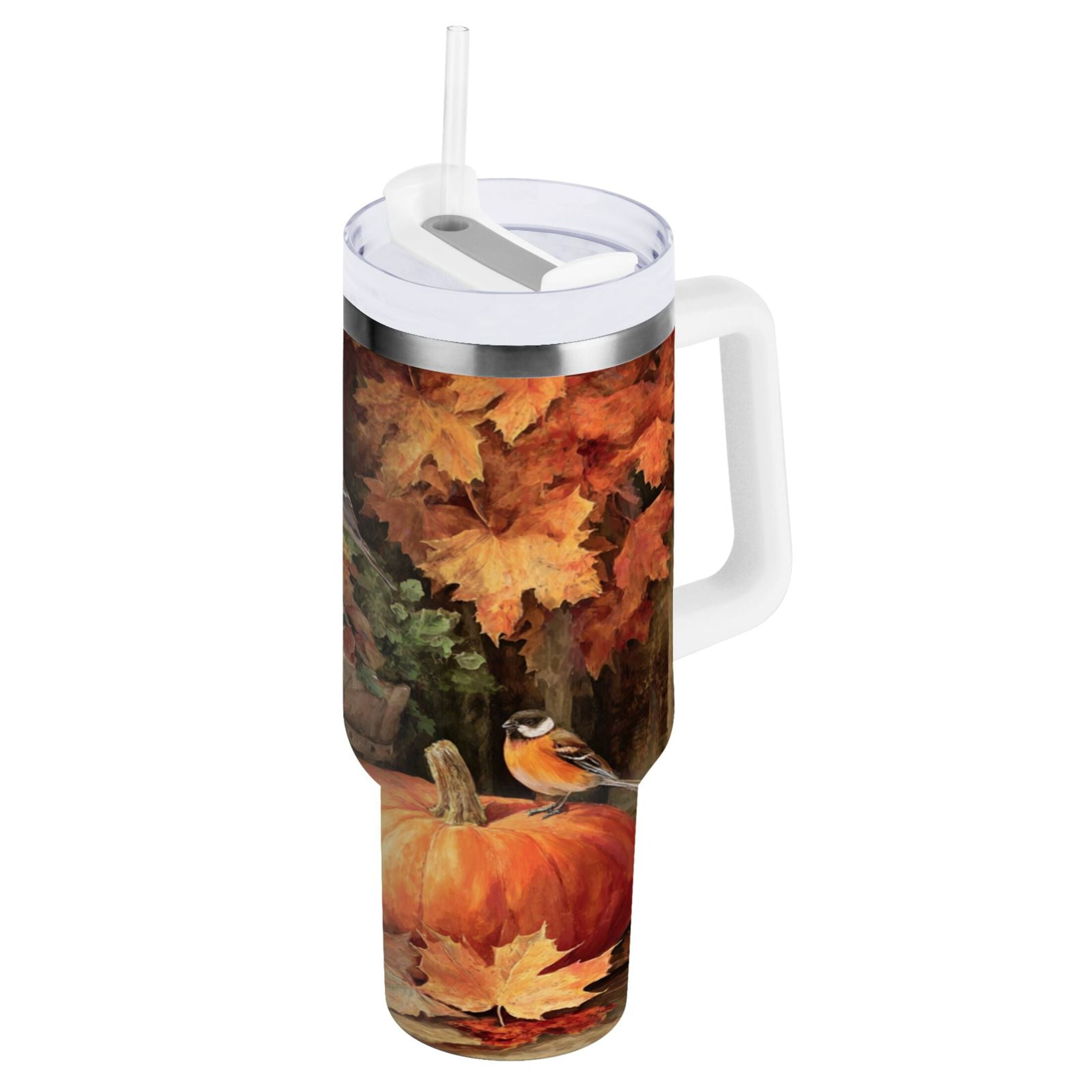 30 oz Insulated Stainless Steel Tumbler Double Wall Stainless Steel Tumbler with 2-Way Drinking Beautiful Fall Scene - J5KD