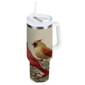 30 oz Insulated Stainless Steel Tumbler Double Wall Stainless Steel Tumbler with 2-Way Drinking Bird and Snow-covered Trees - QGER