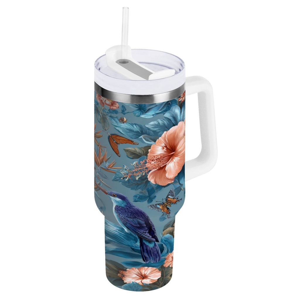 30 oz Insulated Stainless Steel Tumbler Double Wall Stainless Steel Tumbler with 2-Way Drinking Birds and Flowers - PWSL