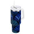 30 oz Insulated Stainless Steel Tumbler Double Wall Stainless Steel Tumbler with 2-Way Drinking Blue Batik Leaves Pattern - UL6C