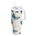 30 oz Insulated Stainless Steel Tumbler Double Wall Stainless Steel Tumbler with 2-Way Drinking Blue Watercolor Butterflies - 295Q