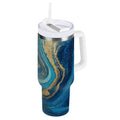 30 oz Insulated Stainless Steel Tumbler Double Wall Stainless Steel Tumbler with 2-Way Drinking Blue and Gold Ocean - QWF4