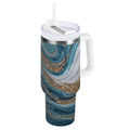 30 oz Insulated Stainless Steel Tumbler Double Wall Stainless Steel Tumbler with 2-Way Drinking Blue and Gold Swirling - 97J3
