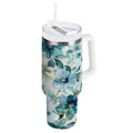 30 oz Insulated Stainless Steel Tumbler Double Wall Stainless Steel Tumbler with 2-Way Drinking Blue and Green Flowers - PFF7