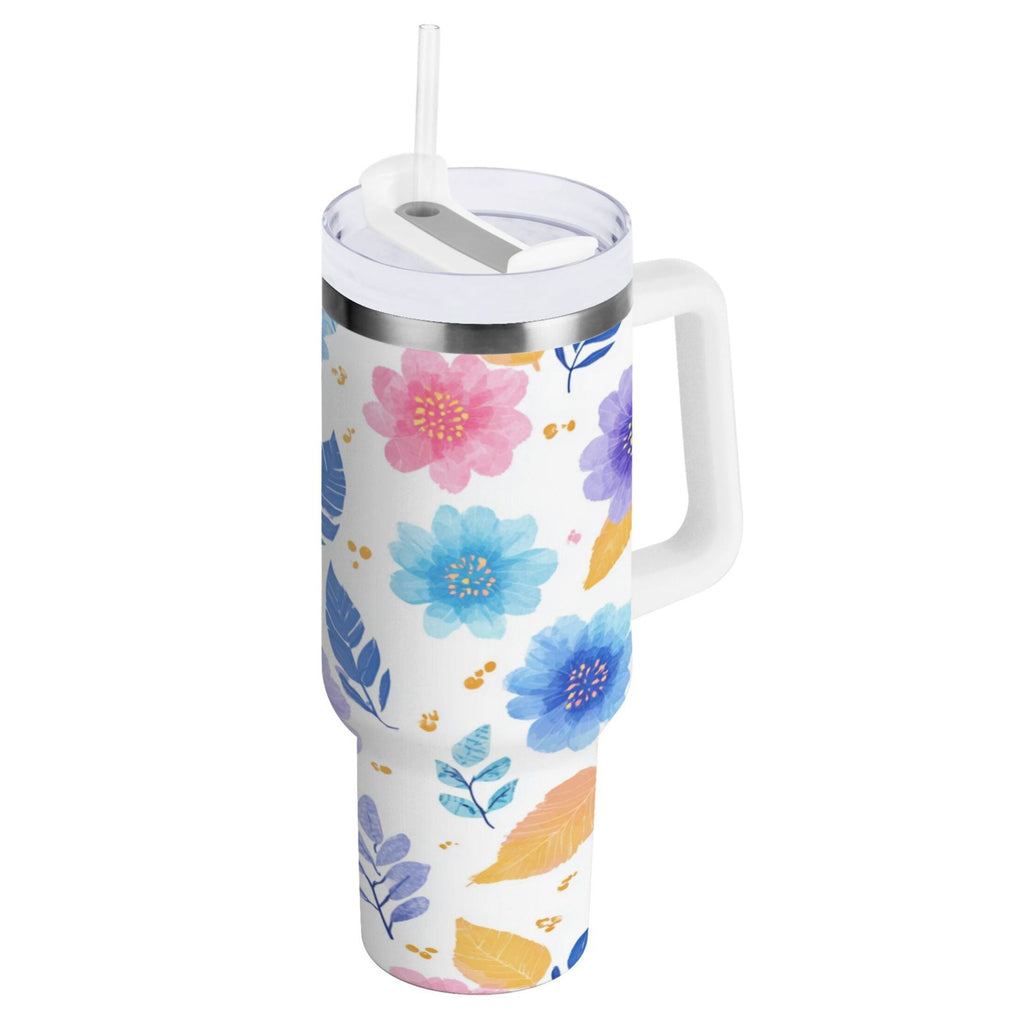 30 oz Insulated Stainless Steel Tumbler Double Wall Stainless Steel Tumbler with 2-Way Drinking Blue and Purple Flowers - 88C4