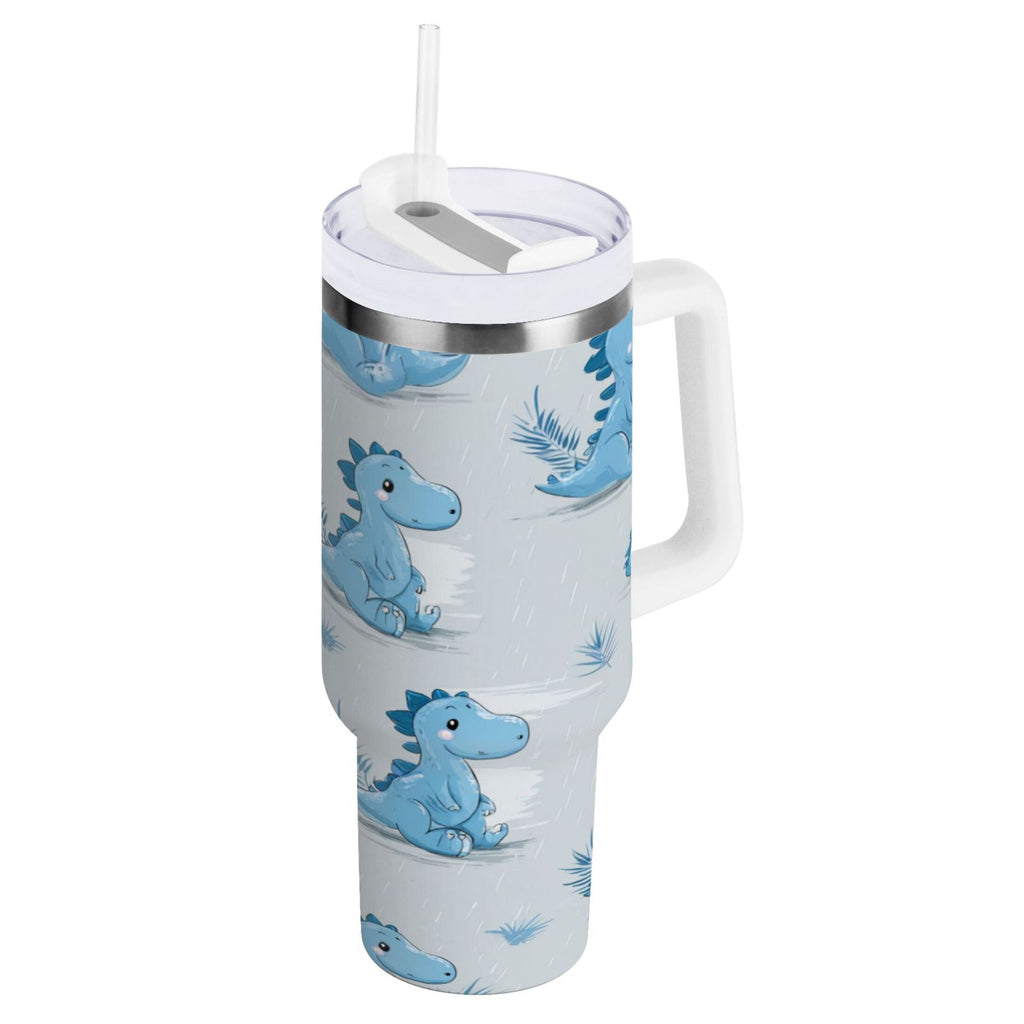 30 oz Insulated Stainless Steel Tumbler Double Wall Stainless Steel Tumbler with 2-Way Drinking Cartoon Blue Dinosaurs - LJEG