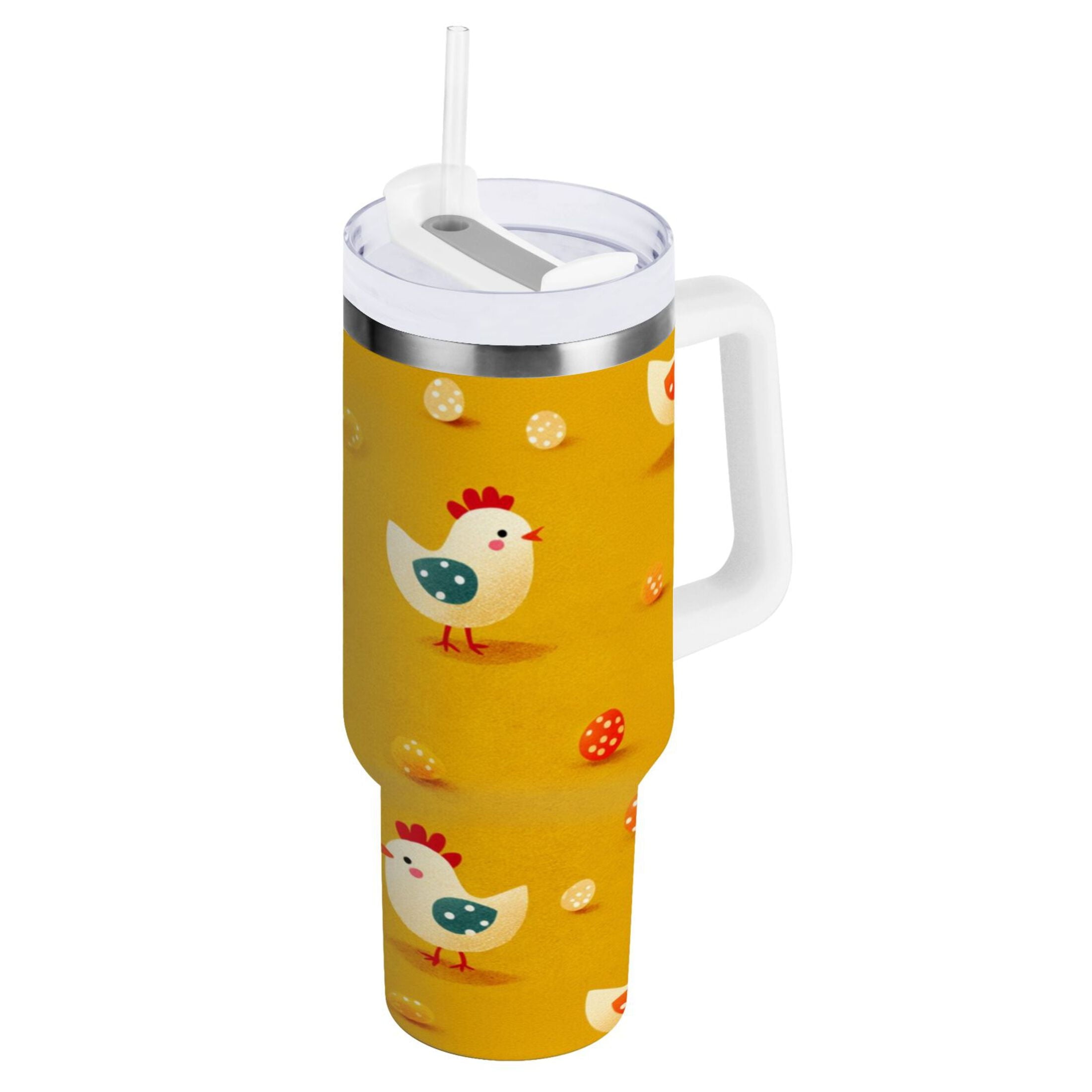 30 oz Insulated Stainless Steel Tumbler Double Wall Stainless Steel Tumbler with 2-Way Drinking Cartoon Chickens Pattern - F8R8