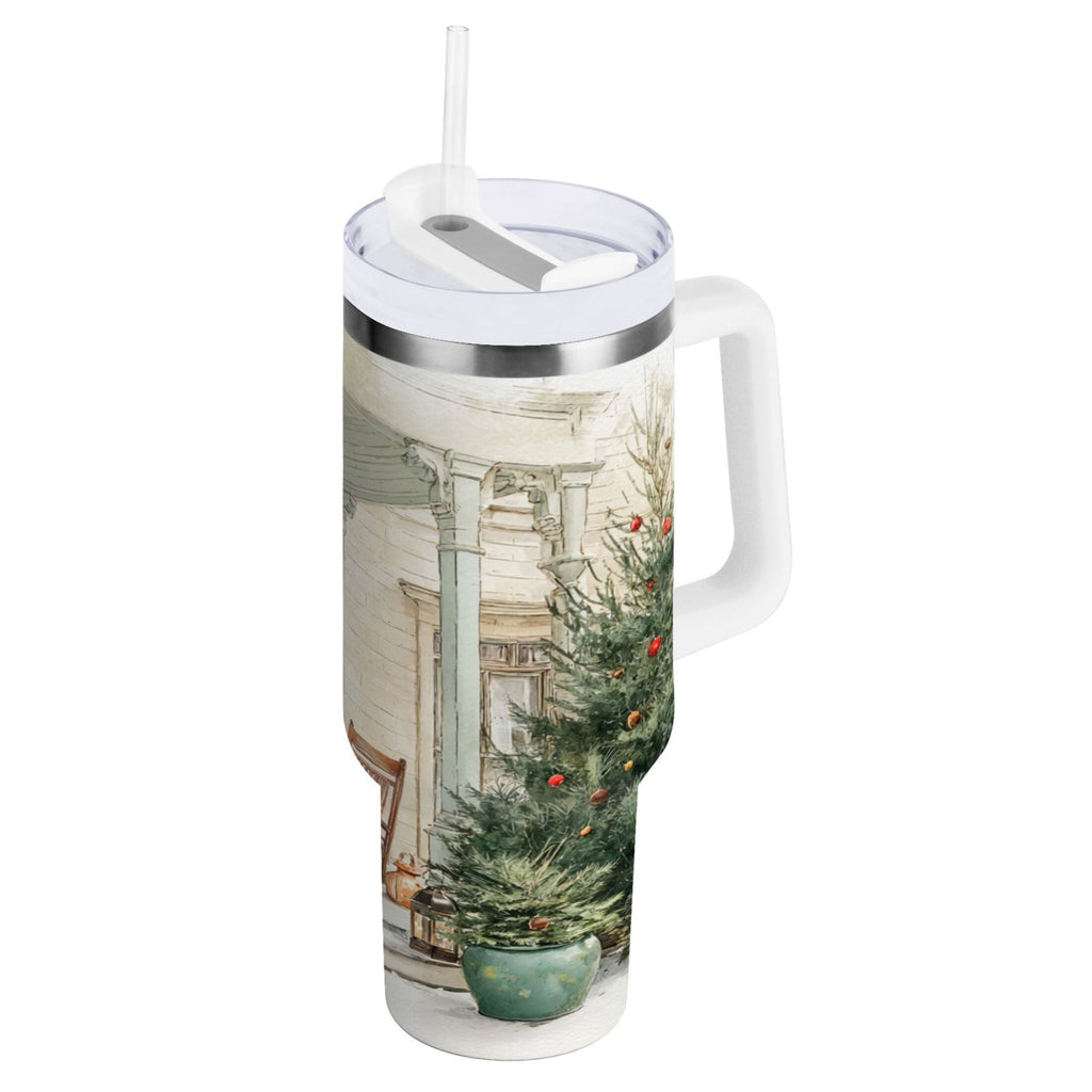 30 oz Insulated Stainless Steel Tumbler Double Wall Stainless Steel Tumbler with 2-Way Drinking Charming Christmas Doorway - 3D2B