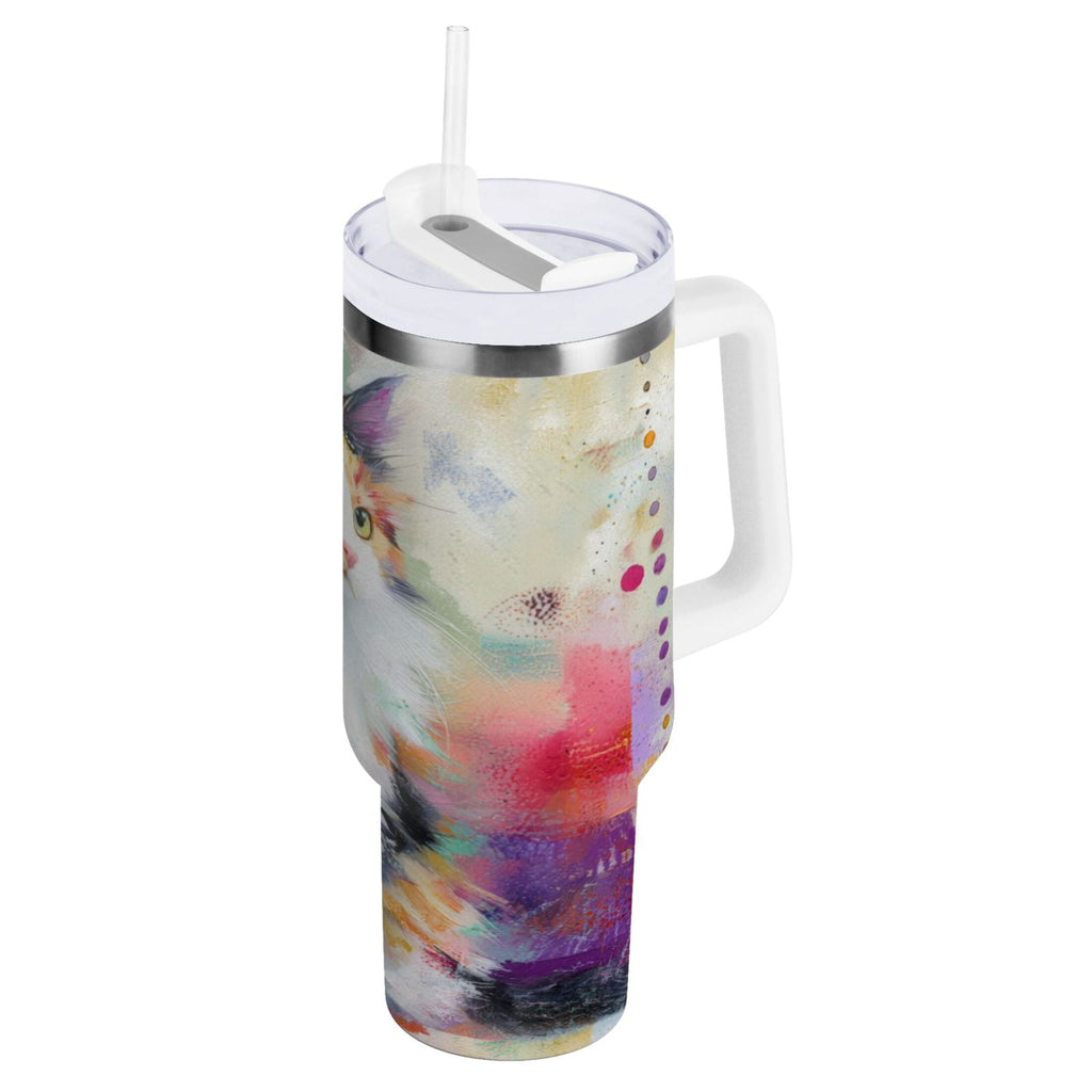 30 oz Insulated Stainless Steel Tumbler Double Wall Stainless Steel Tumbler with 2-Way Drinking Charming Hairy Cat - XXPK