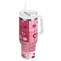 30 oz Insulated Stainless Steel Tumbler Double Wall Stainless Steel Tumbler with 2-Way Drinking Cherry Pattern with Bows - X9YM