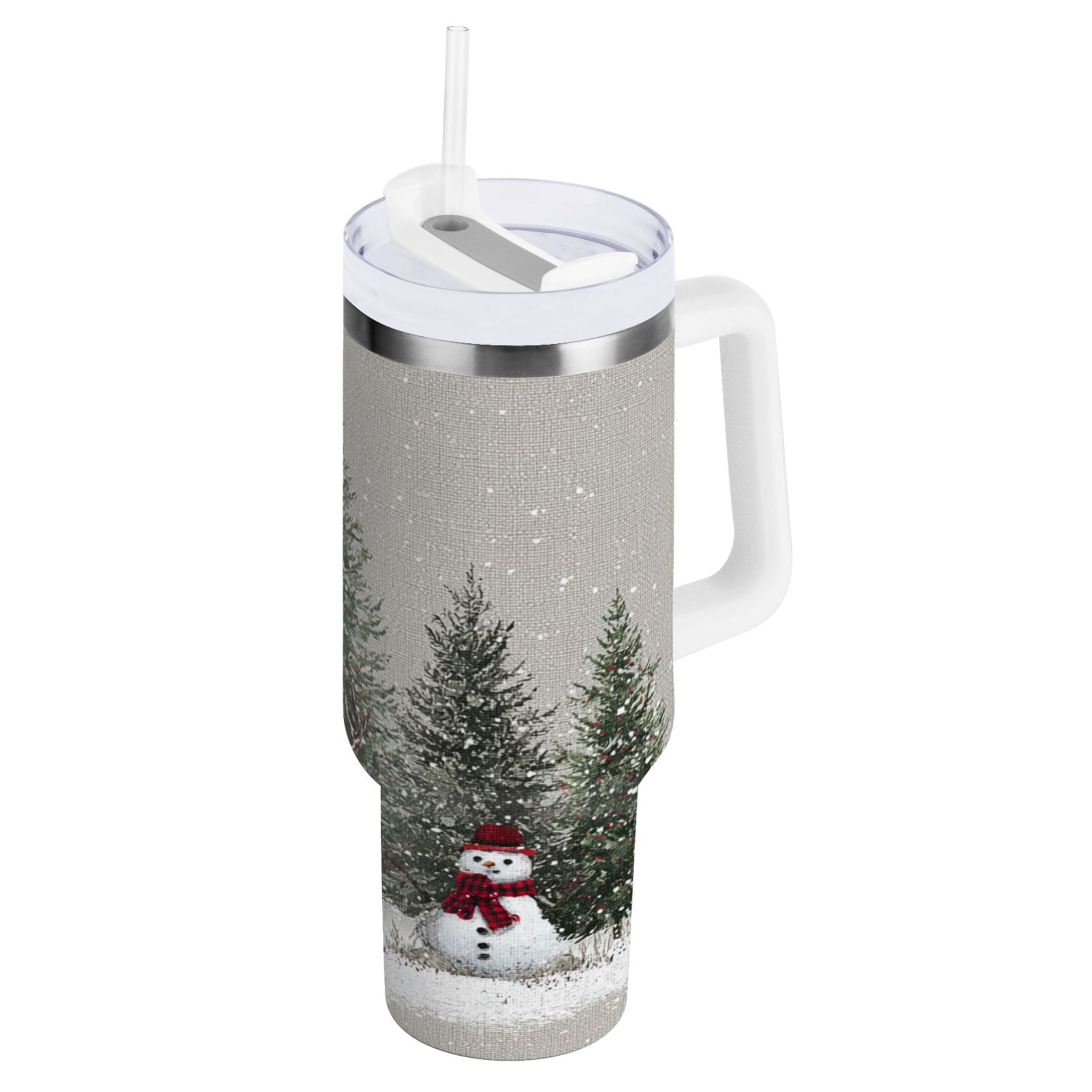 30 oz Insulated Stainless Steel Tumbler Double Wall Stainless Steel Tumbler with 2-Way Drinking Christmas Deer and Snowmen - YCM4